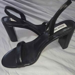Steve Madden Black Leather Slingback Block Heels